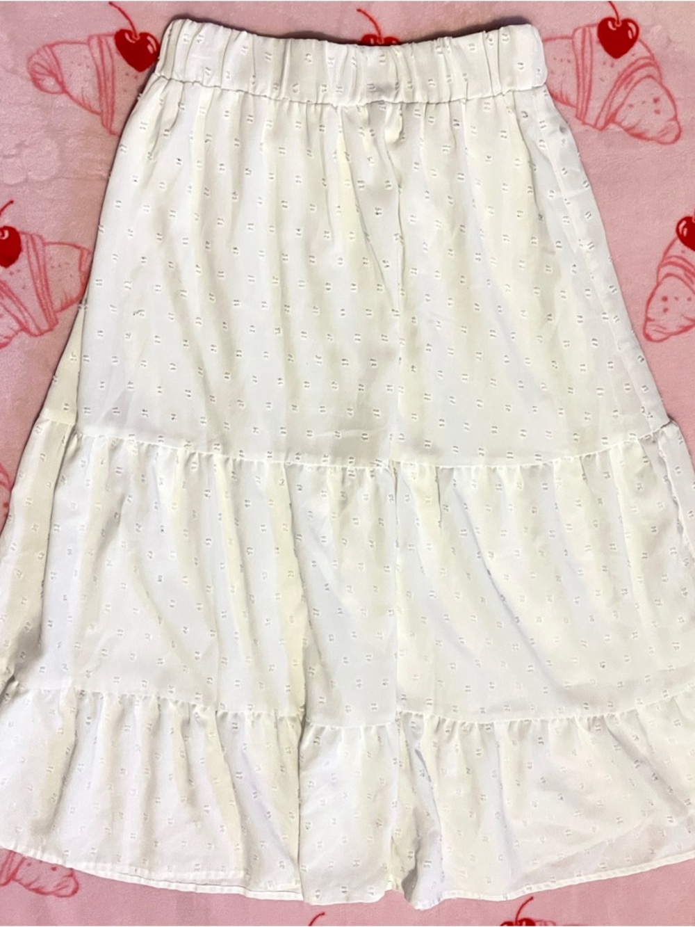 Indigo Rose White Swiss Dot Tiered Midi Skirt - Size M
